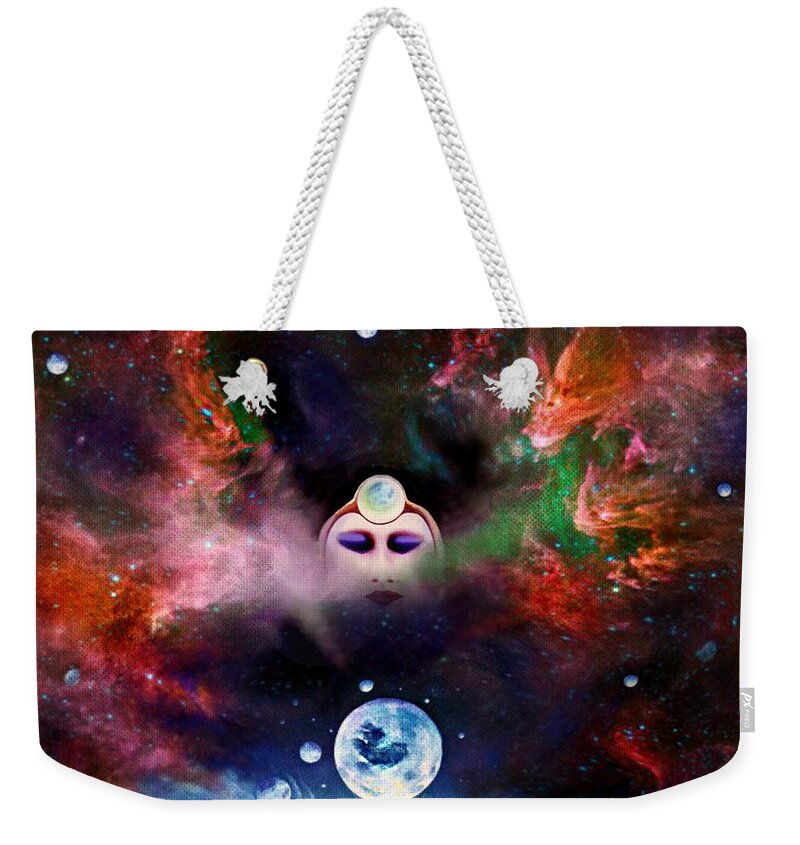 Outer Space Weekender Tote Bag featuring the painting Oracle Calling the Beasts by David Neace