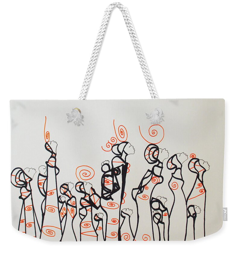 Jesus Weekender Tote Bag featuring the drawing Orange Bus Stop Blues by Gloria Ssali