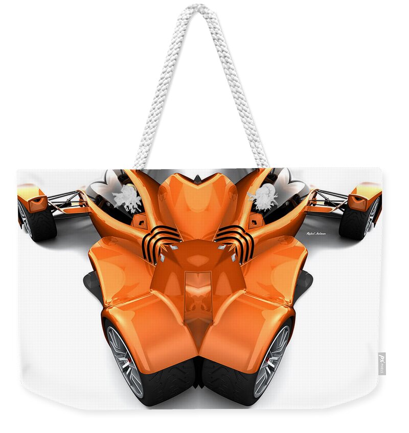 Rafael Salazar Weekender Tote Bag featuring the digital art Orange Car 0945 by Rafael Salazar