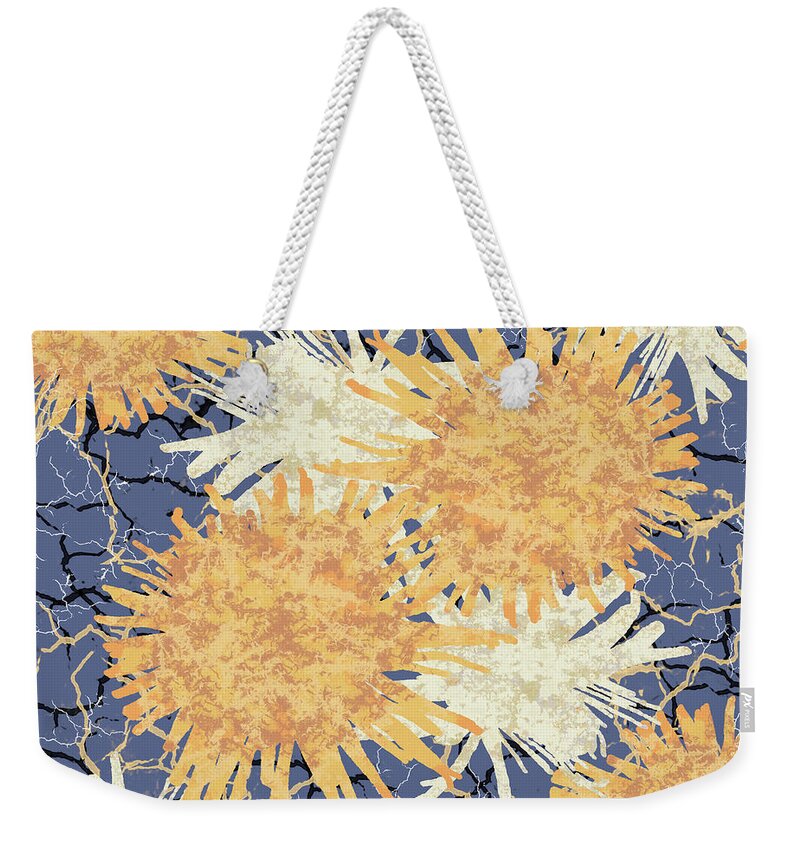 Orange Weekender Tote Bag featuring the digital art Orange Cobwebs Pattern by April Burton