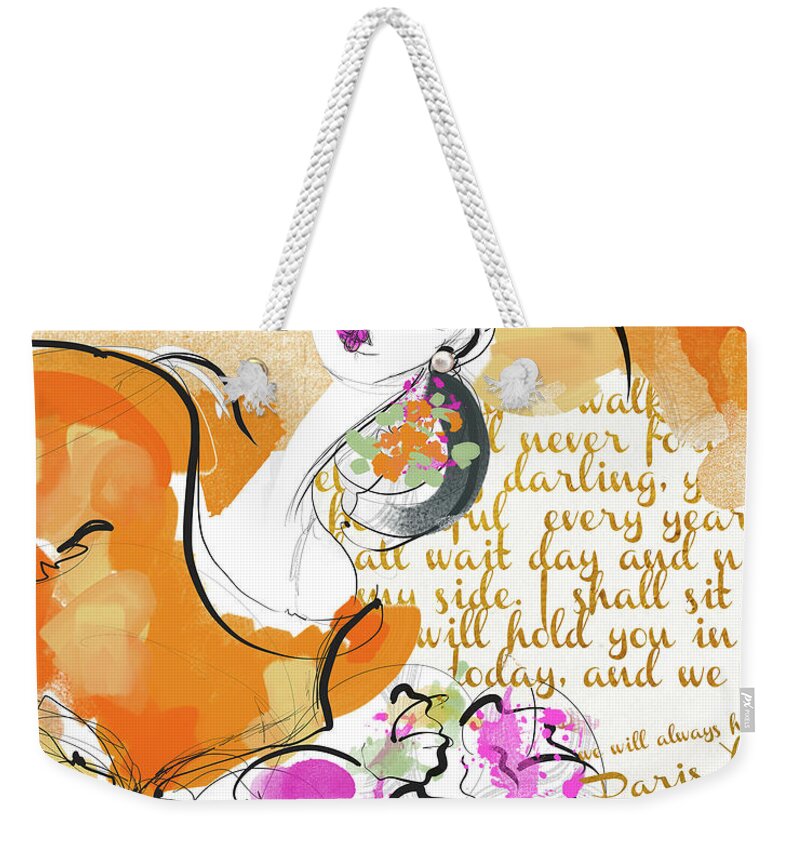 Fashion Weekender Tote Bag featuring the digital art Orange Dress by MGL Meiklejohn Graphics Licensing
