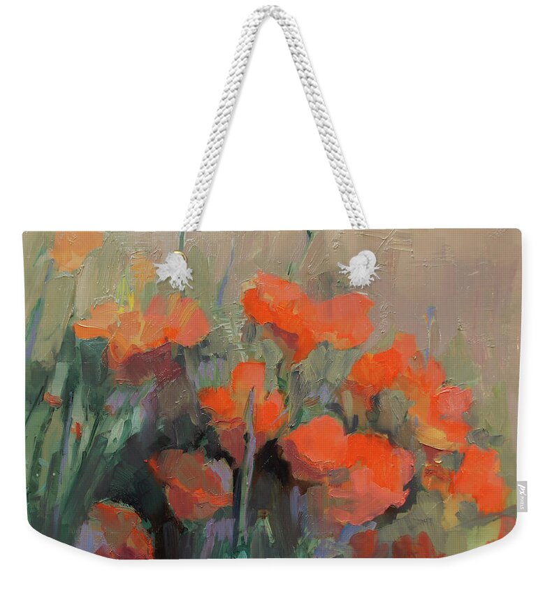 Floral Weekender Tote Bag featuring the painting Orange Poppies by Cathy Locke