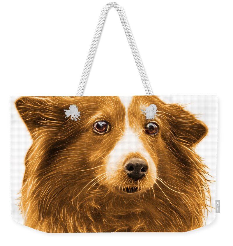 Sheltie Weekender Tote Bag featuring the mixed media Orange Shetland Sheepdog Dog Art 9973 - WB by James Ahn