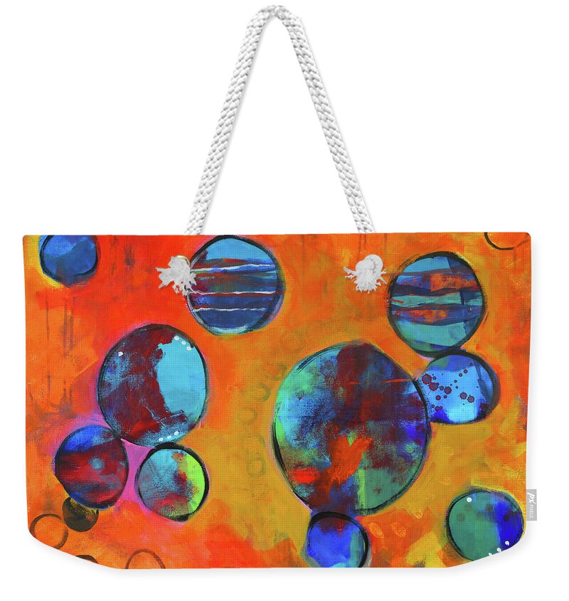 Large Orange Abstract Painting Weekender Tote Bag featuring the painting Orbita by Nancy Merkle