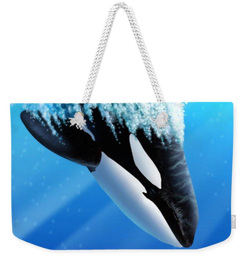 Killer Whale Weekender Tote Bag featuring the digital art Orca 2 by Jerry LoFaro