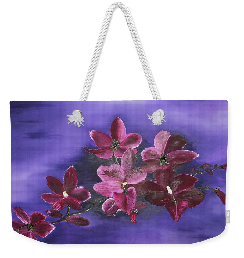 Stephen Daddona Weekender Tote Bag featuring the painting Orchid Blossoms on a Stem by Stephen Daddona