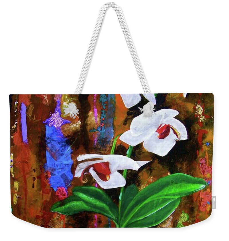 Flowers Weekender Tote Bag featuring the painting Orchid HI by Laura Pierre-Louis