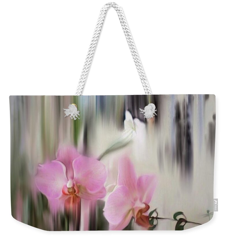 Orchids Weekender Tote Bag featuring the digital art Orchids with dragonflies by Sand And Chi