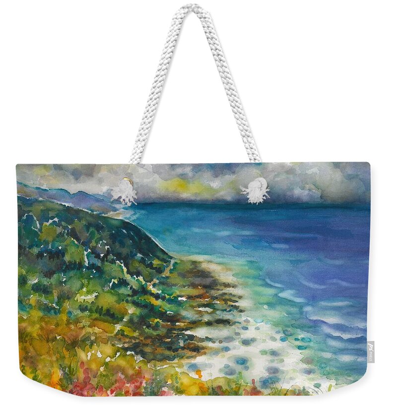 Watercolor Weekender Tote Bag featuring the painting Oregon Coast by Ann Nicholson