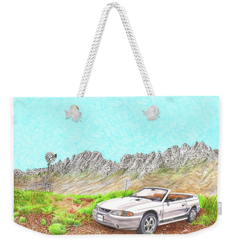 1997 Ford Svt Mustang Cobra Weekender Tote Bag featuring the painting Organ Mountain Mustang by Jack Pumphrey