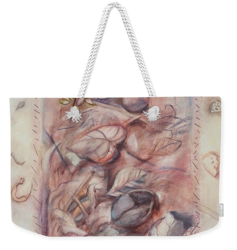 Shells Weekender Tote Bag featuring the painting Organic Co-existence by Kerryn Madsen-Pietsch