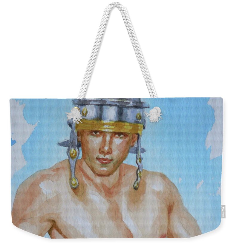 Original Art Weekender Tote Bag featuring the painting Original Watercolour Painting Male Nude On Paper#16-11-18-01 by Hongtao Huang