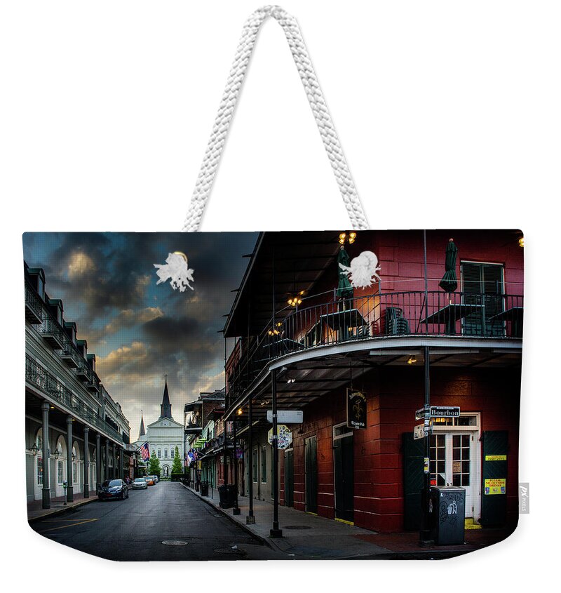 Fine Art New Orleans Weekender Tote Bag featuring the photograph Orleans Street To St Louis Cathedral by Greg and Chrystal Mimbs