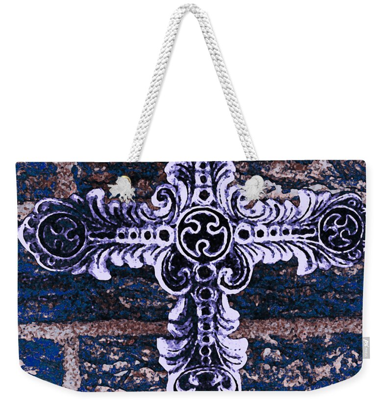 Iron Weekender Tote Bag featuring the photograph Ornate Cross 2 by Angelina Tamez
