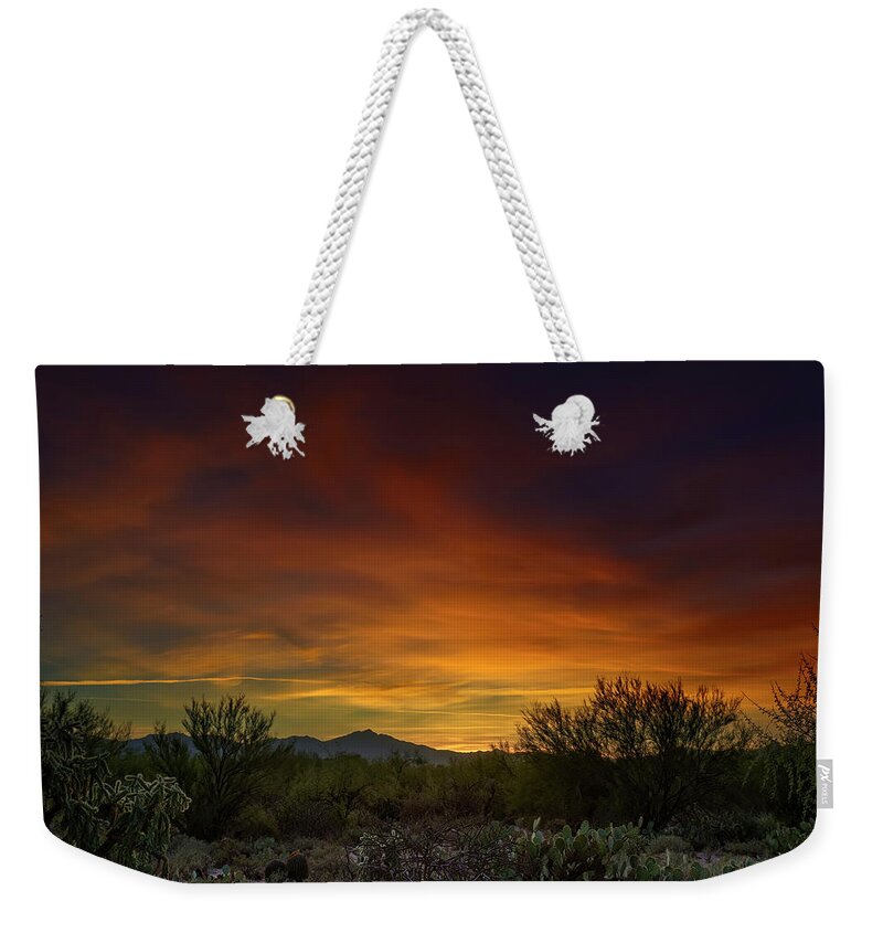 Arizona Weekender Tote Bag featuring the photograph Oro Valley Sunset h02 by Mark Myhaver
