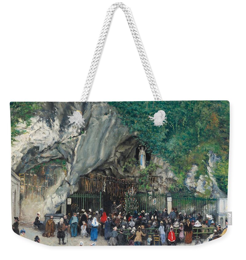 Francisco Oller Weekender Tote Bag featuring the painting Our Lady of Lourdes by Francisco Oller
