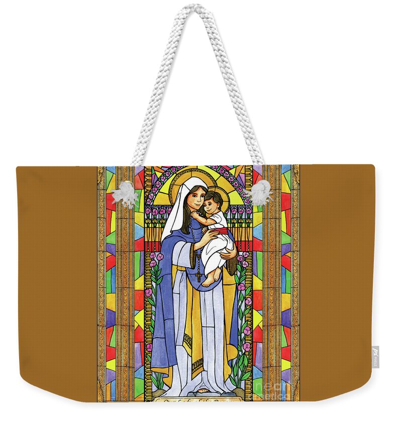 Our Lady Of The Rosary Weekender Tote Bag featuring the painting Our Lady of the Rosary by Brenda Nippert