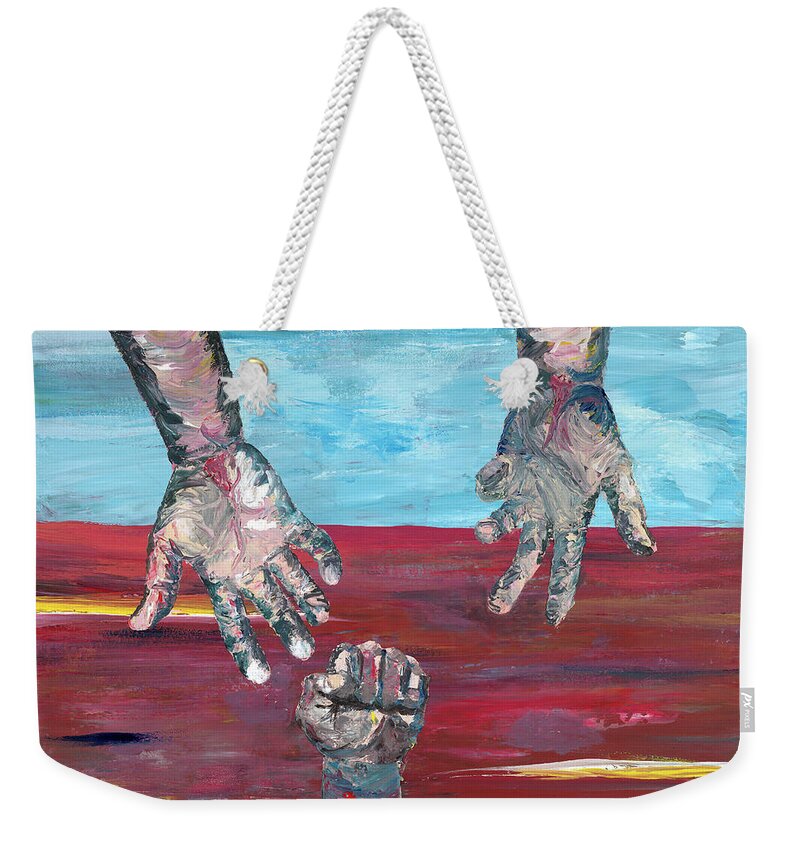 Art Weekender Tote Bag featuring the painting Our sense of peace is only as secure as our grasp of grace by Ovidiu Ervin Gruia