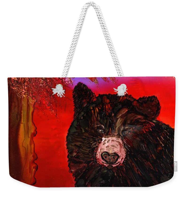 Black Bear Weekender Tote Bag featuring the painting Out of Hibernation by Eunice Warfel
