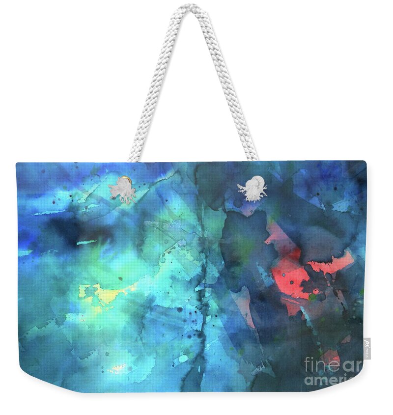 Abstract Weekender Tote Bag featuring the painting Out of the Blue by Lucy Arnold
