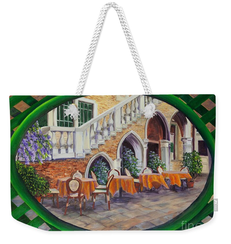 Venice Italy Art Weekender Tote Bag featuring the painting Outdoor Cafe In Venice by Charlotte Blanchard