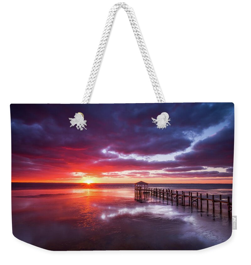 Obx Weekender Tote Bag featuring the photograph Outer Banks Duck North Carolina Sunset Seascape Photography OBX by Dave Allen