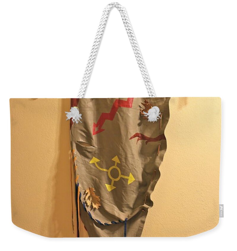 Mixed Media Weekender Tote Bag featuring the mixed media Outsider Leather Hanging I by Michele Myers