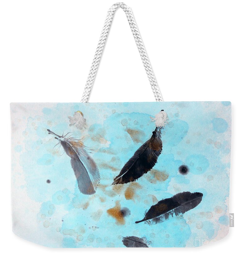 Art Of Brush Weekender Tote Bag featuring the painting Over the Blue by Fumiyo Yoshikawa