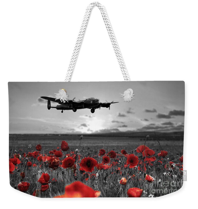 Avro Lancaster Weekender Tote Bag featuring the digital art Over The Fields - Selective by Airpower Art