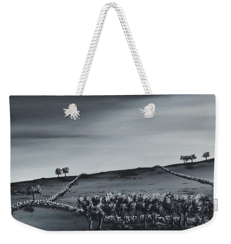 Trees Weekender Tote Bag featuring the painting Over The Hill. by Kenneth Clarke