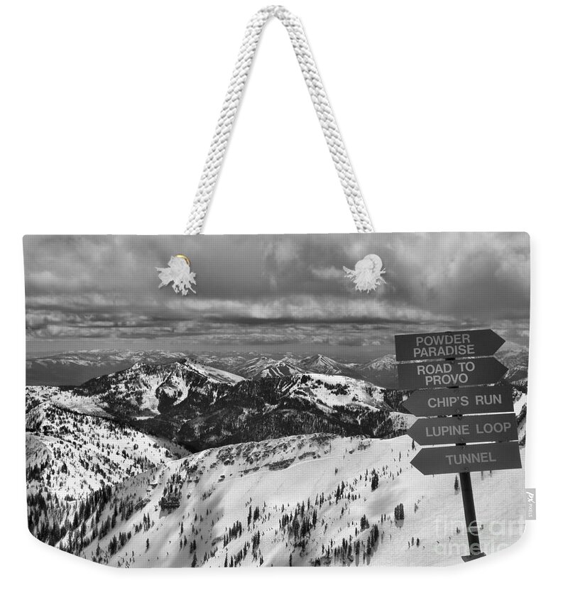 Snowbird Weekender Tote Bag featuring the photograph Overlooking Mineral Basin In Black And White by Adam Jewell