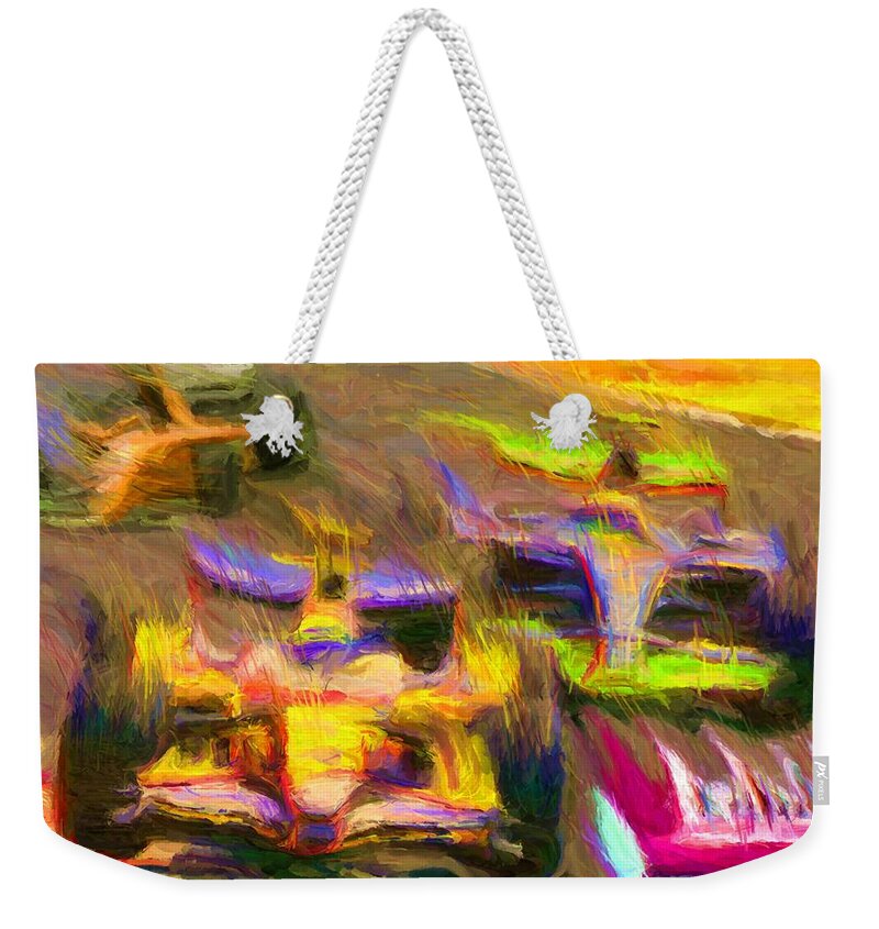 Car Weekender Tote Bag featuring the digital art Overtaking by Caito Junqueira
