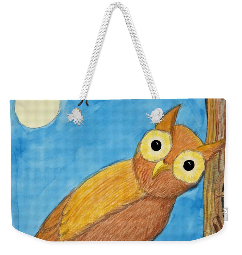 Owl Weekender Tote Bag featuring the painting Owl and Moonlight by Norma Appleton