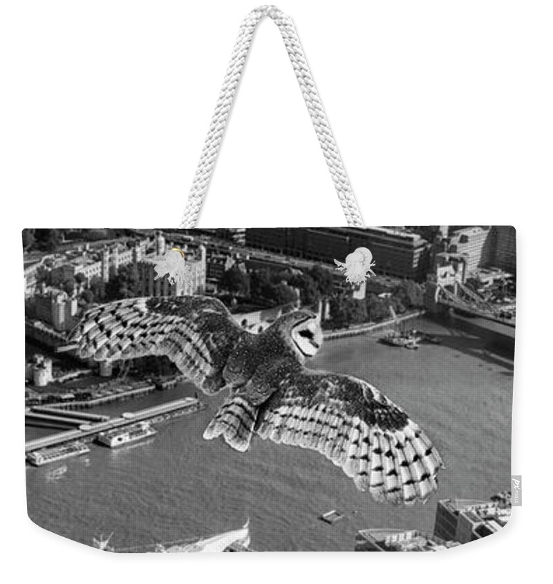 Thames Weekender Tote Bag featuring the photograph Owl over the Tower by Roger Lighterness