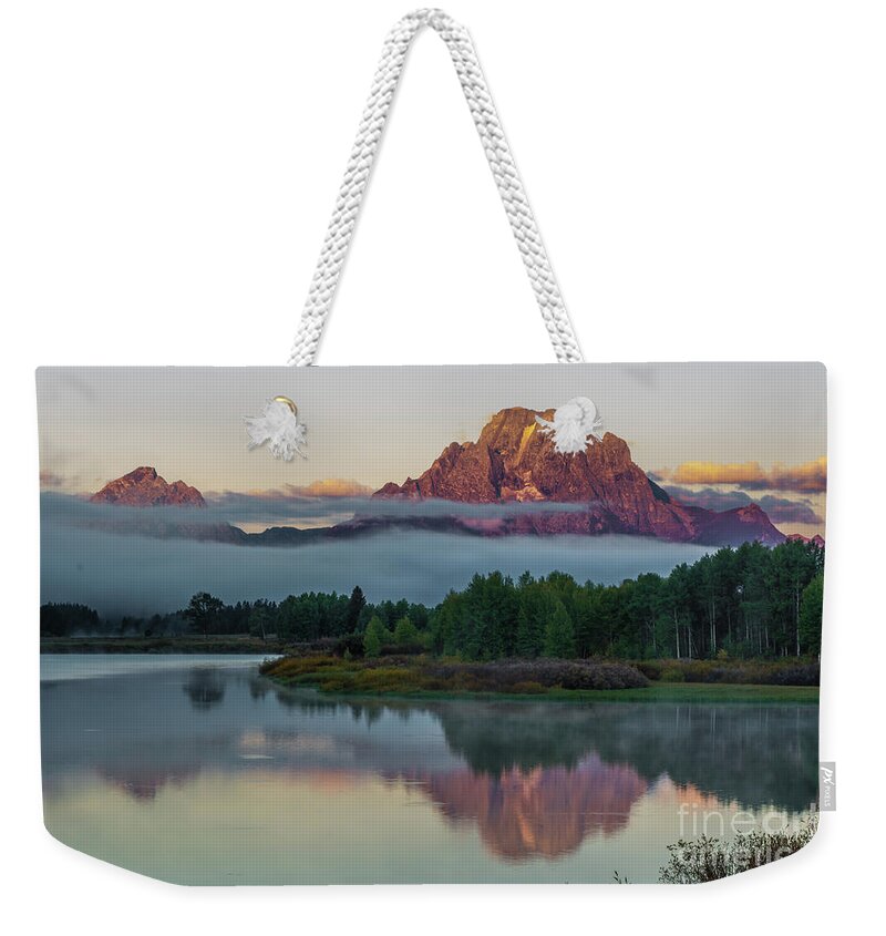 Grand Tetons Weekender Tote Bag featuring the photograph Oxbow Bend Sunrise- Grand Tetons by John Greco