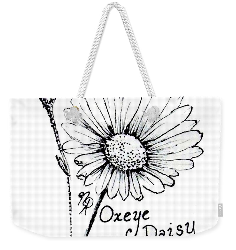 Oxeye Weekender Tote Bag featuring the drawing Oxeye Daisy by Nicole Angell