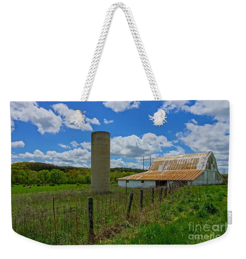 Barn Weekender Tote Bag featuring the photograph Ozarks Old Barn and Silo by Jennifer White