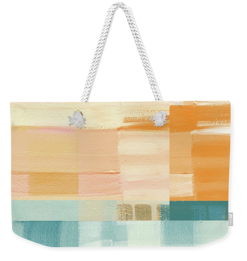 Abstract Weekender Tote Bag featuring the mixed media Pacific Sunset- Abstract Art by Linda Woods by Linda Woods