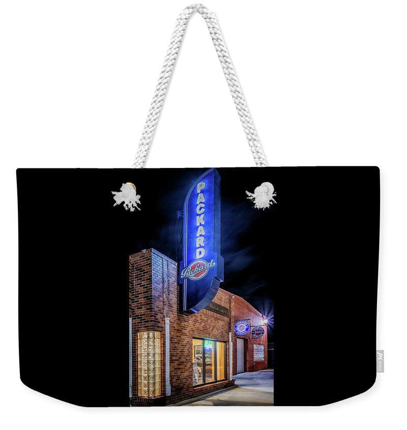 Packard Weekender Tote Bag featuring the photograph Packard Sign by Susan Rissi Tregoning