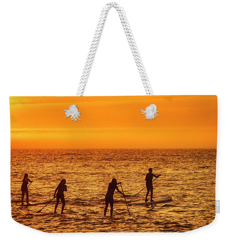 Paddelboards Weekender Tote Bag featuring the photograph Paddelboarding at Sunrise by David Kay