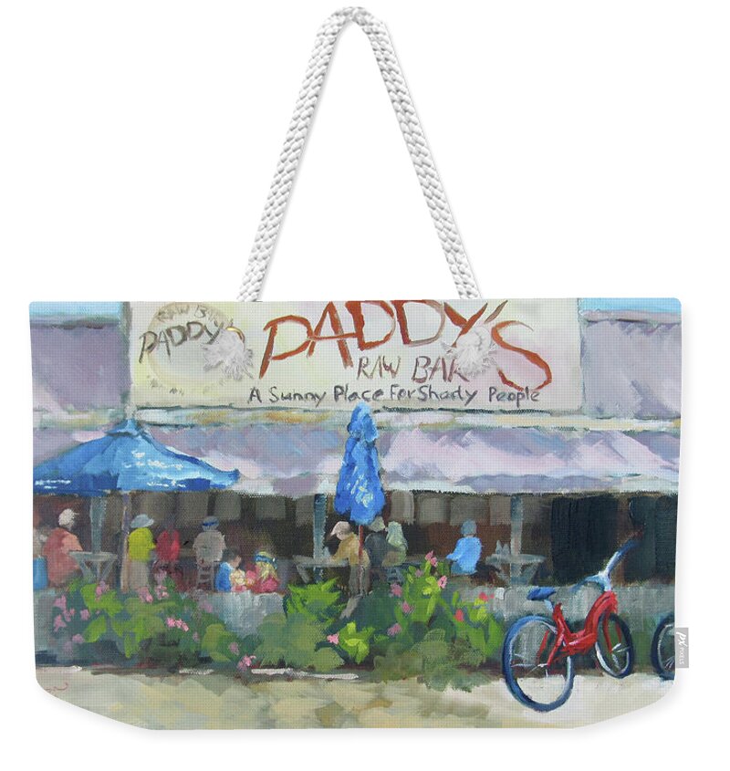 Sgi Weekender Tote Bag featuring the painting Paddy's Raw Bar by Susan Richardson