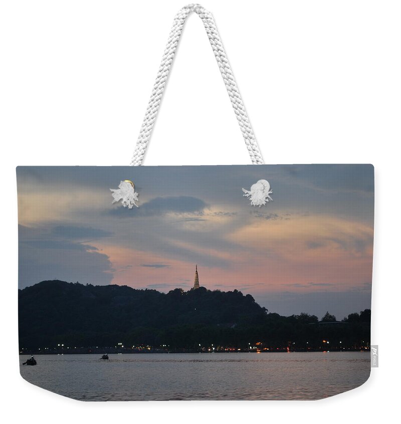 China Weekender Tote Bag featuring the photograph Pagoda in the Sunset by Jason Chu