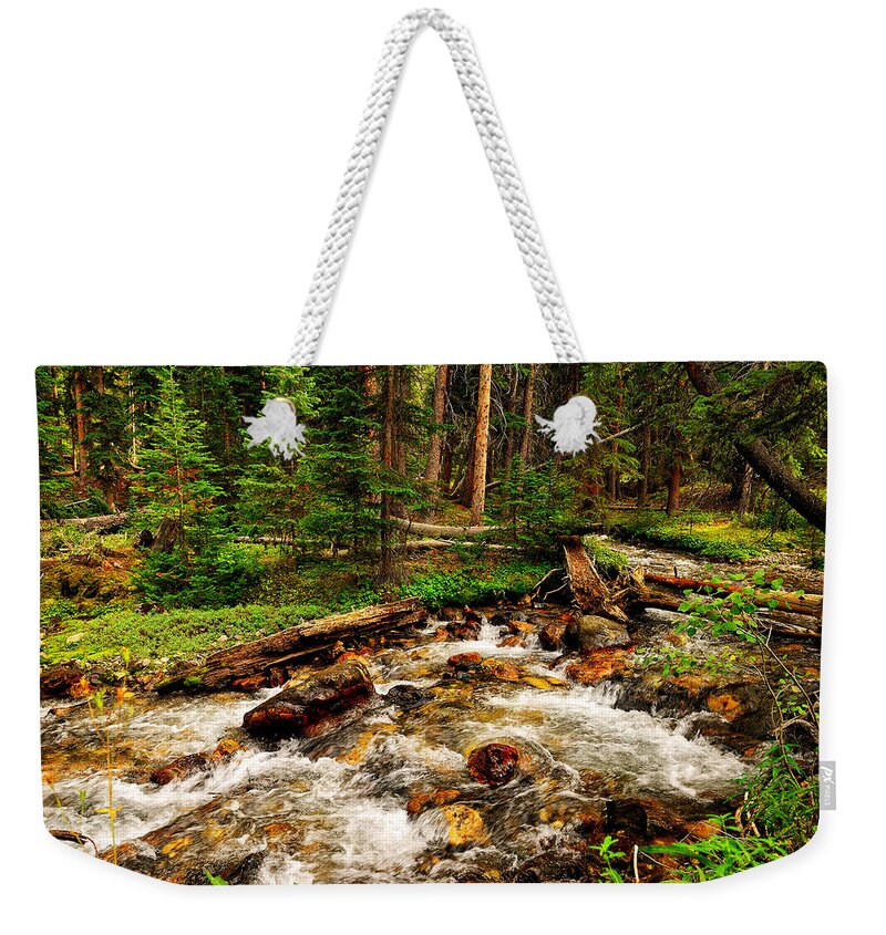 Pahsimeroi River Weekender Tote Bag featuring the photograph Pahsimeroi Cascades by Greg Norrell