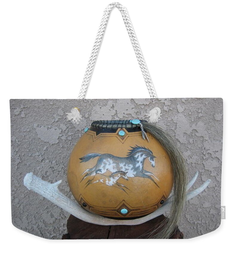 Gourd Weekender Tote Bag featuring the pyrography Paint Horses #GO25 by Barbara Prestridge
