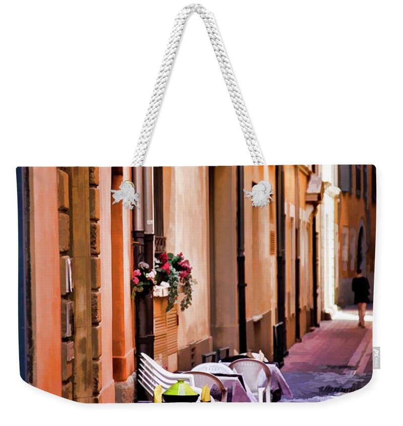 France Weekender Tote Bag featuring the photograph Paint Town Cafe Perpignan France by Chuck Kuhn