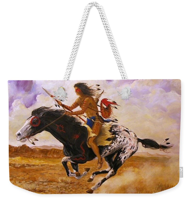 Painted Arrow Weekender Tote Bag featuring the painting Painted Arrow by Perry's Fine Art