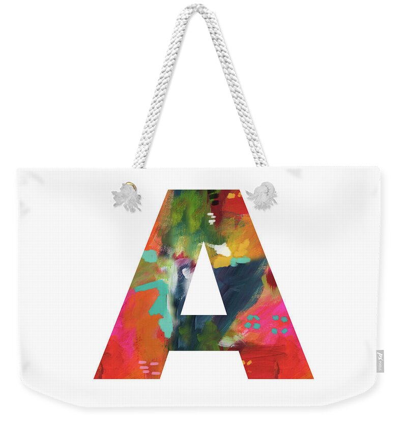A Weekender Tote Bag featuring the painting Painted Letter A -Monogram Art by Linda Woods by Linda Woods