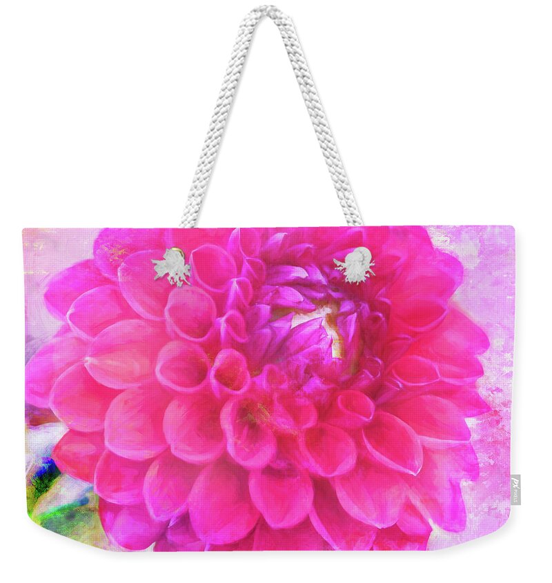 Pompom Dahlia Weekender Tote Bag featuring the photograph Painted Pompom Dahlia with the Works by Anita Pollak