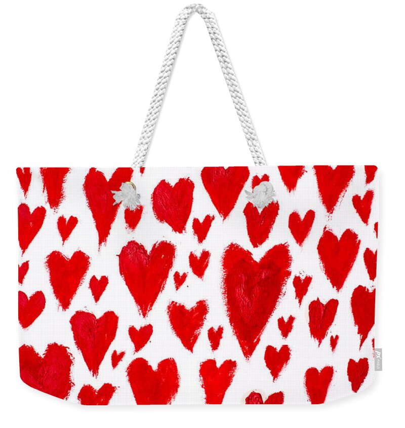 Love Weekender Tote Bag featuring the painting Painted red hearts by Jorgo Photography