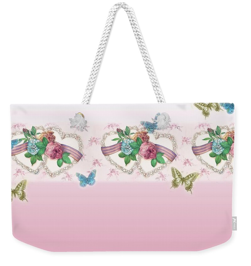 Valentine Designs Weekender Tote Bag featuring the painting Painted Roses with Hearts by Judith Cheng
